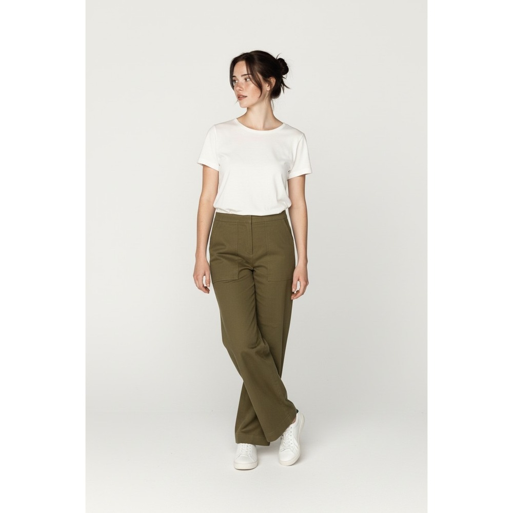 Zara SZ M Olive Green Straight Leg Flat Front Stretch Preppy Ankle Pants